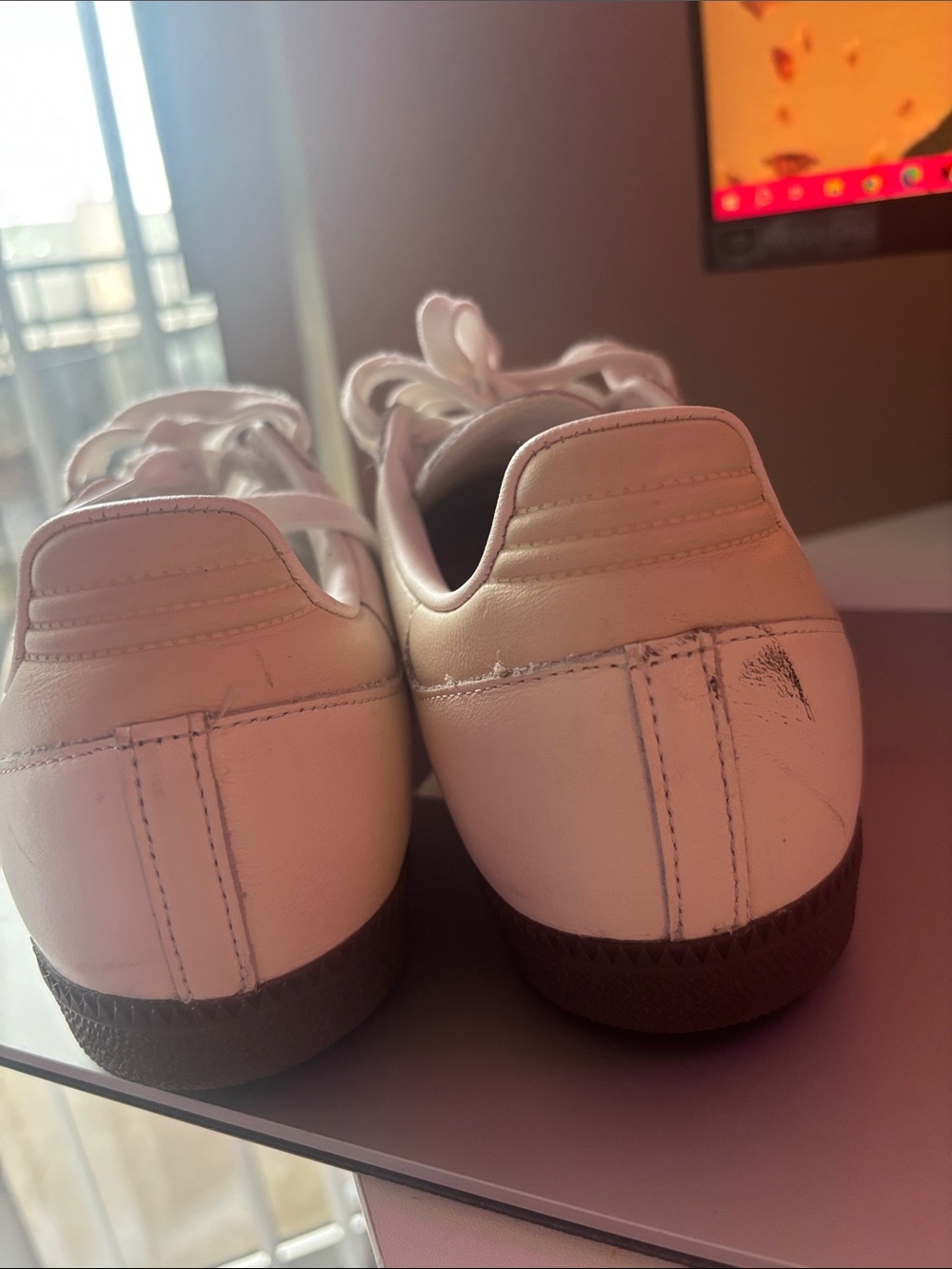 adidas Samba Leather Sneakers in White with Pink Stripes - Picture 4 of 5